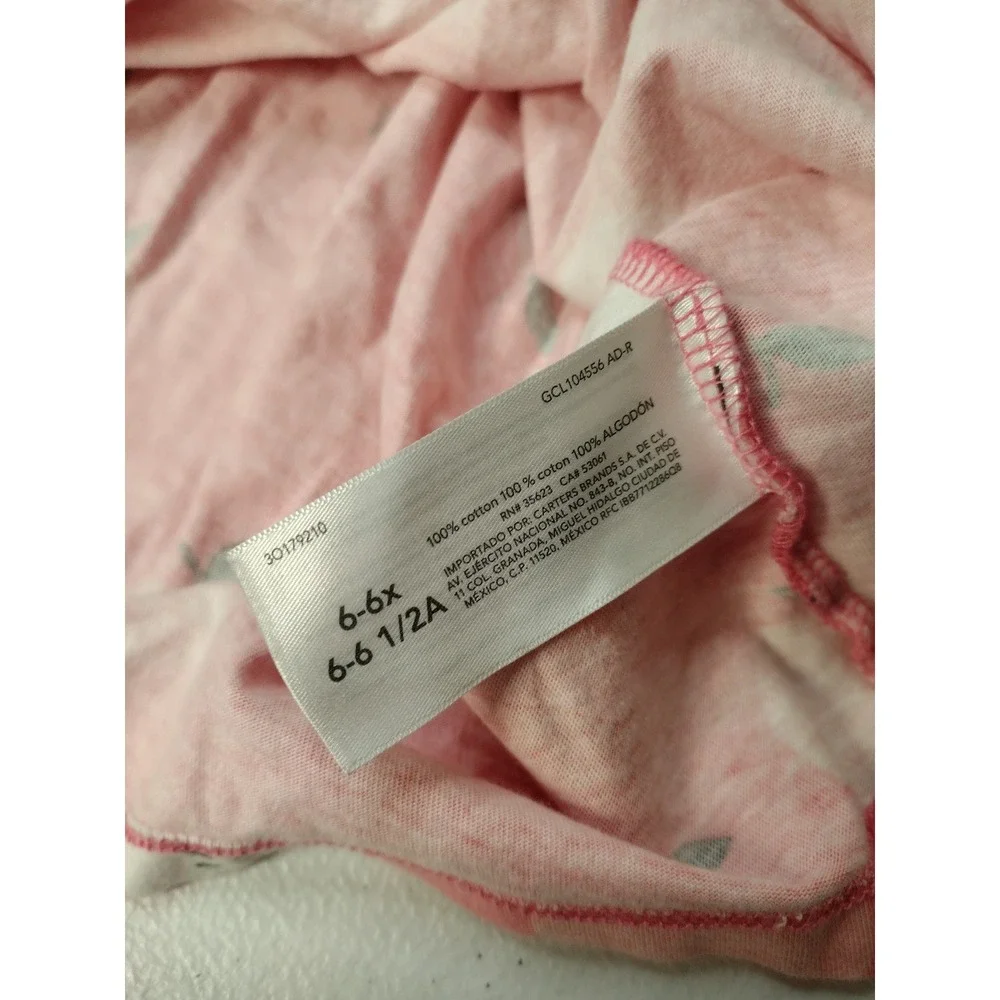 Carters Kid Girls Pink Apple Print Cotton Short Sleeve Dress Size 6 6x